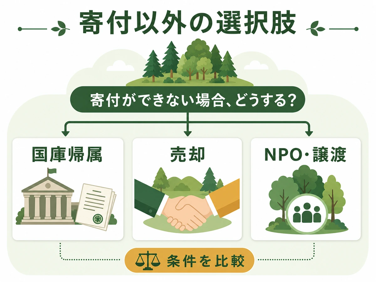 寄付以外の山林の手放し方を比較する図