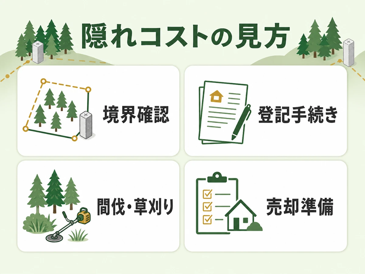 固定資産税0円の山林に残る境界確認・登記手続き・管理費用の見方