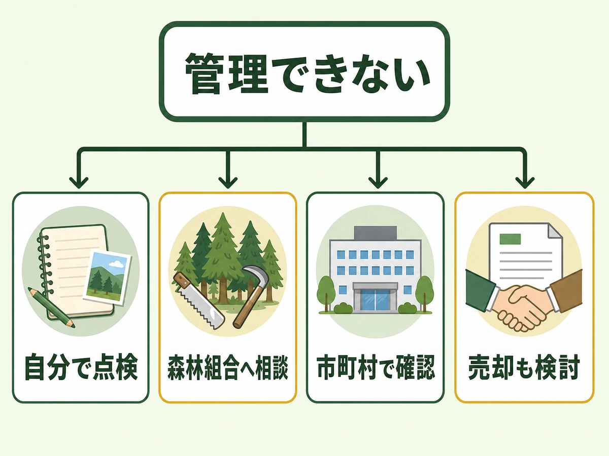 山林を自分で管理できないときの相談先判断図