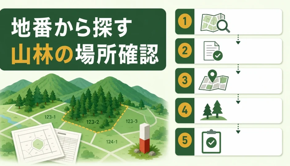地番から山林の場所を探す手順を示す図解サムネイル