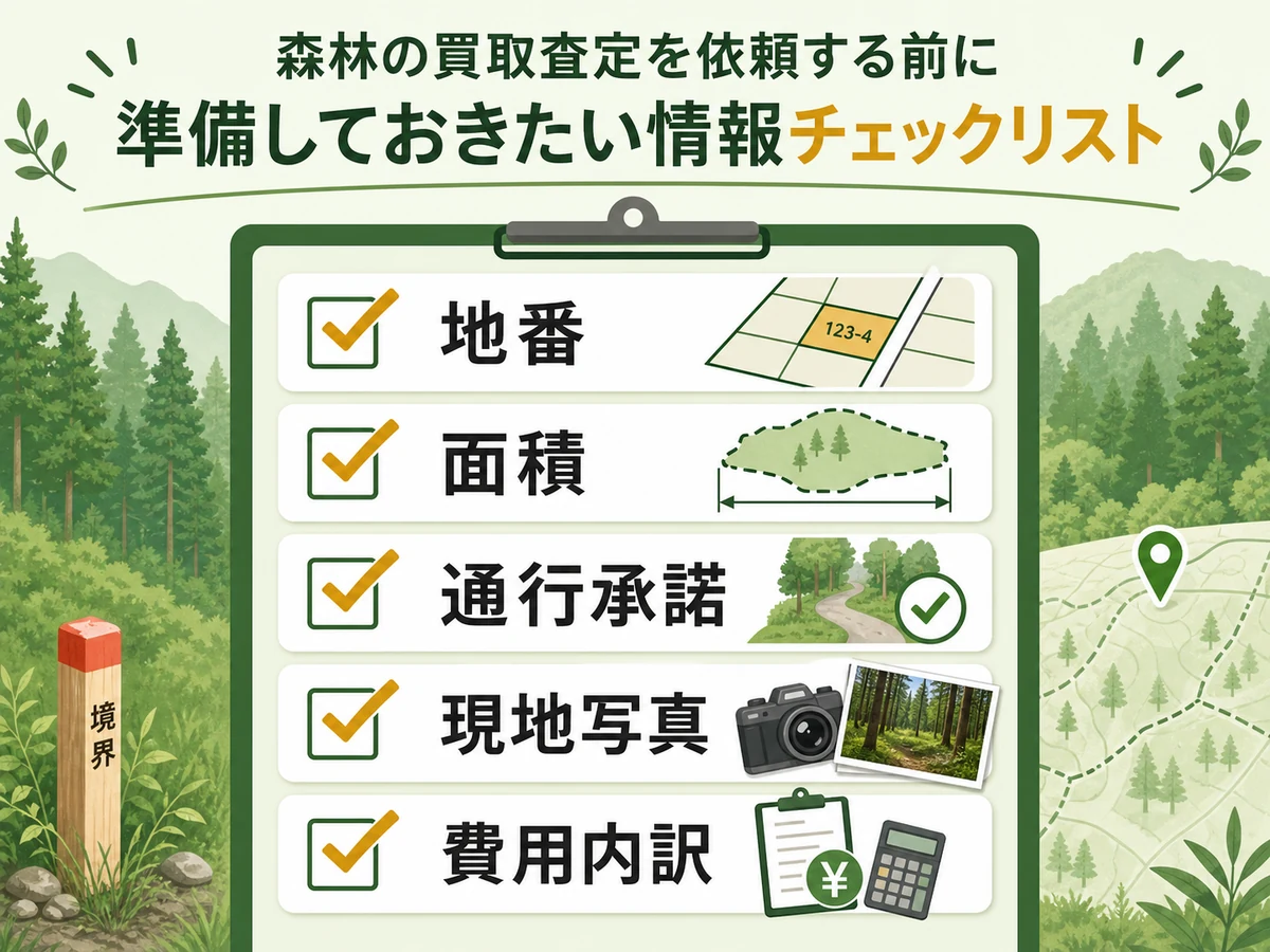 山林査定前に準備する地番・面積・通行承諾・現地写真・費用内訳のチェックリスト