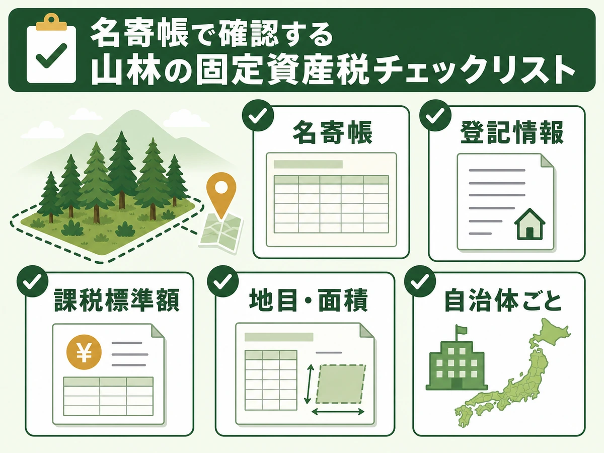 名寄帳で確認する項目と登記情報を整理した図