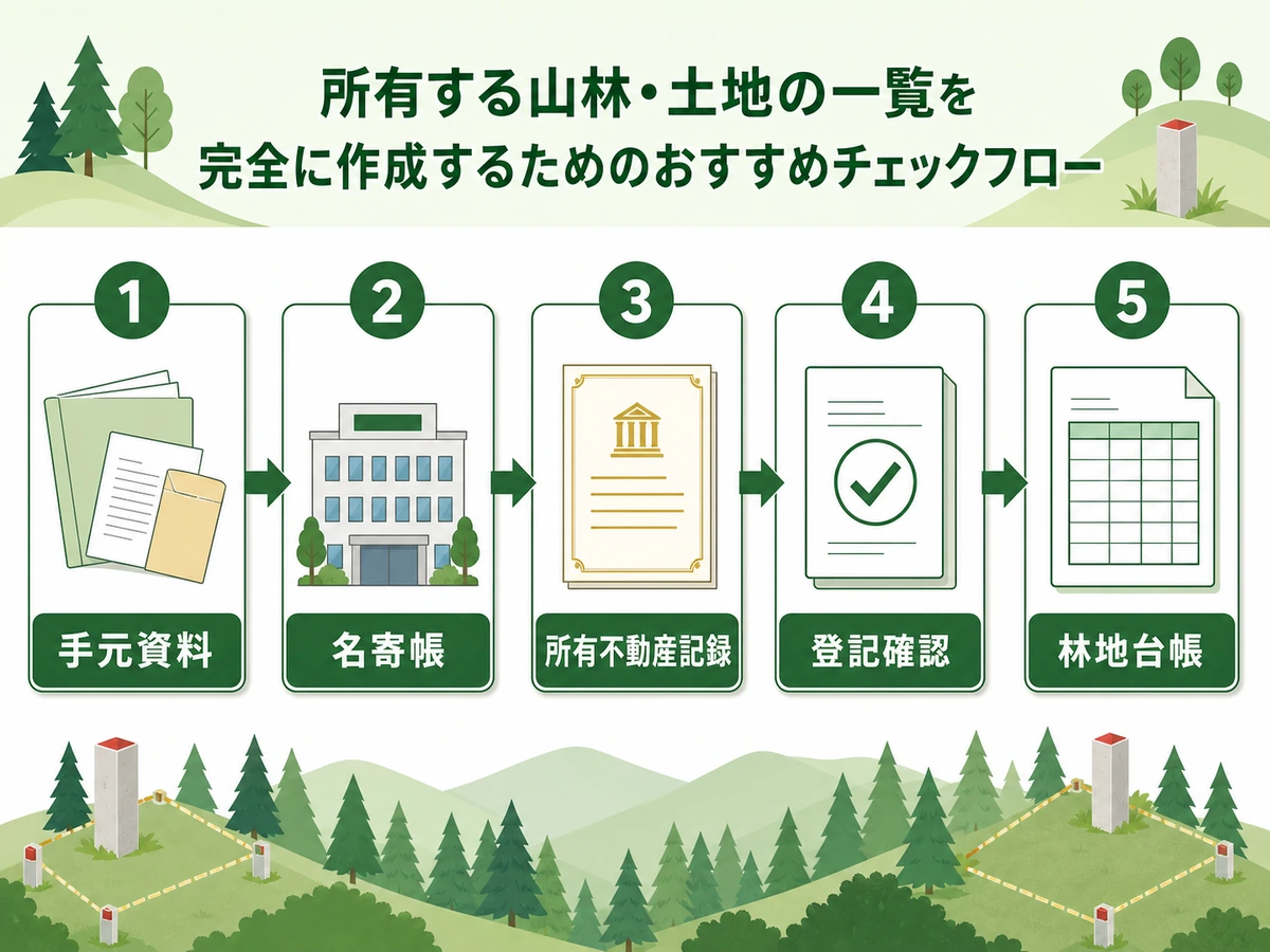 自分名義の山林・土地一覧を作るための確認順