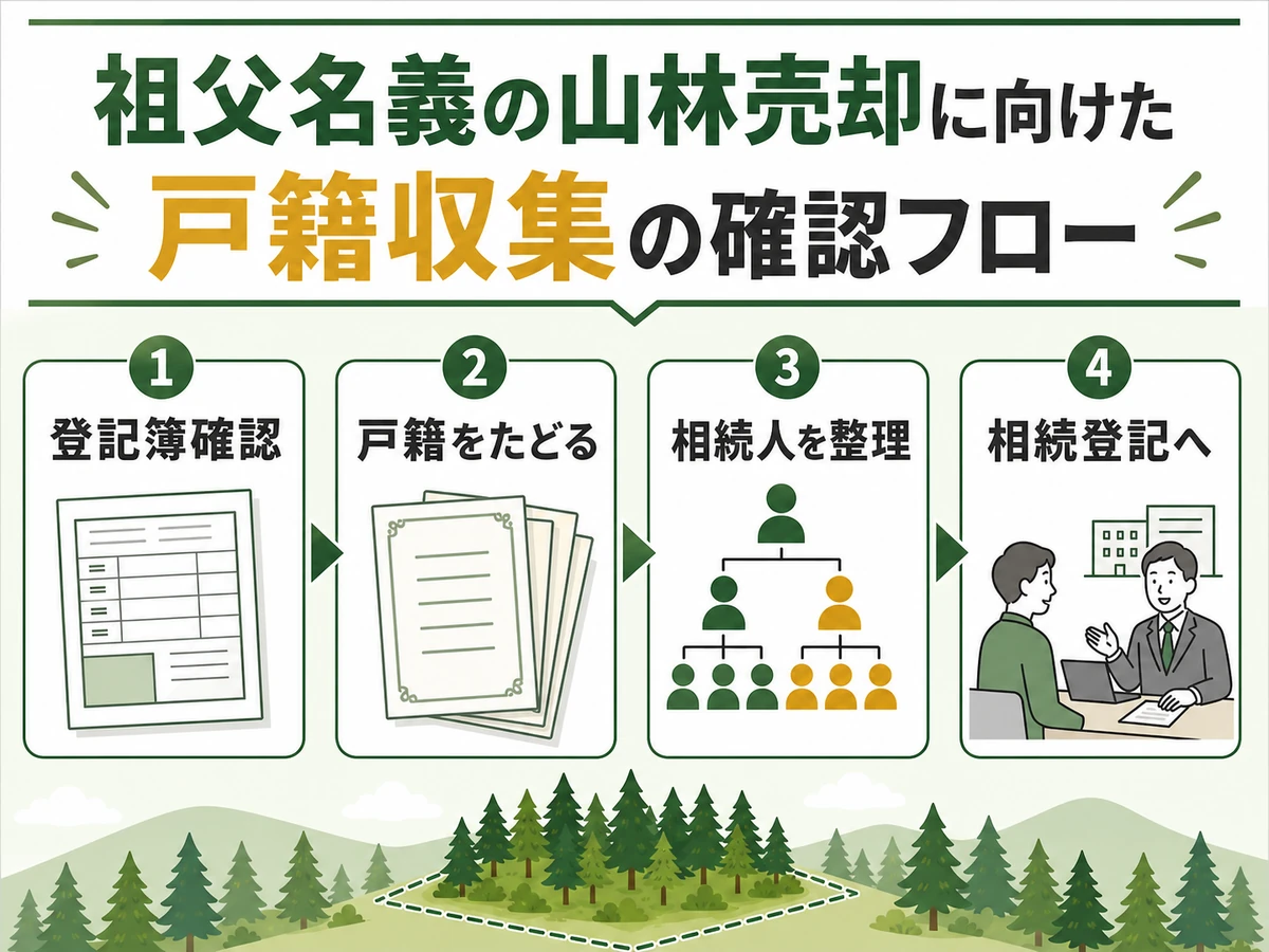 祖父名義の山林売却に向けた戸籍収集の確認フロー