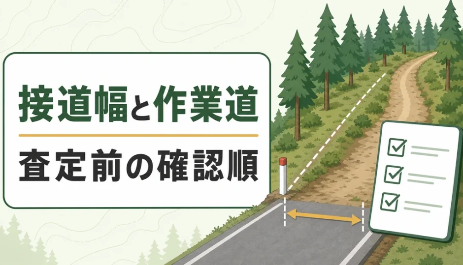 接道幅と作業道の確認順を示す山林査定の図解サムネイル