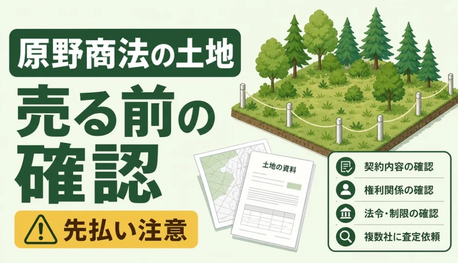 原野商法の土地を売る前の確認ポイントと先払い注意を示すサムネイル