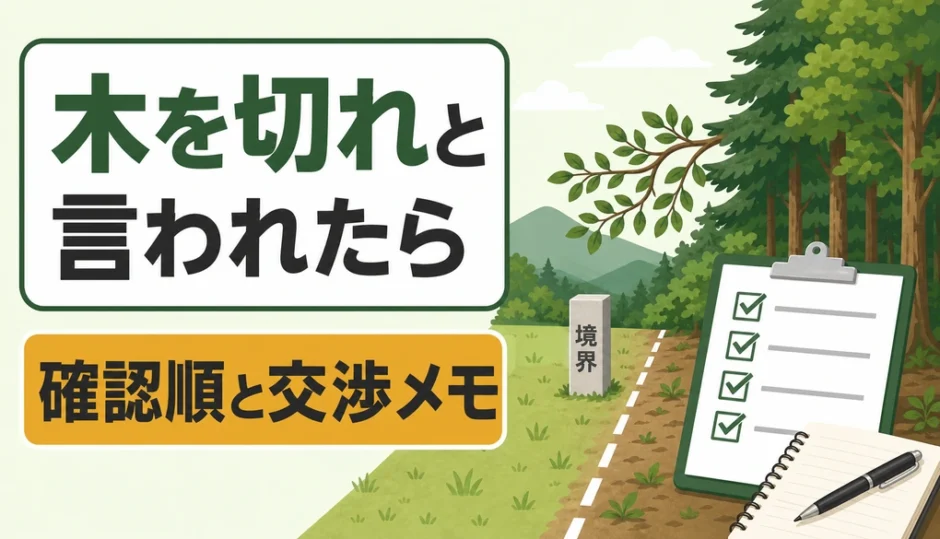 山林の木を切れと言われた時の確認順と交渉メモを示す図解