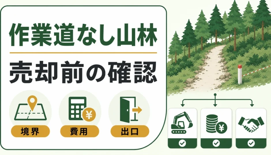 作業道がない山林の売却前確認ポイントを示す図解