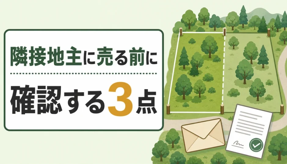 隣接地主に山林を売る前の確認ポイントを示す図解