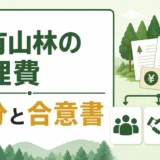 共有山林の管理費と持分・合意書の確認ポイントを示すサムネイル