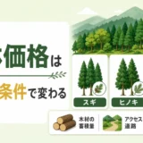 山林価格は樹種と条件で変わることを示す図解