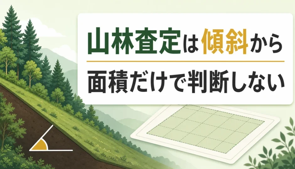 山林査定は傾斜と面積どちらが重要かを示す解説サムネイル
