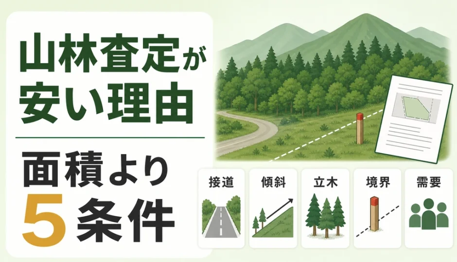 山林の査定額が安い理由と面積より見る5条件を示す図解