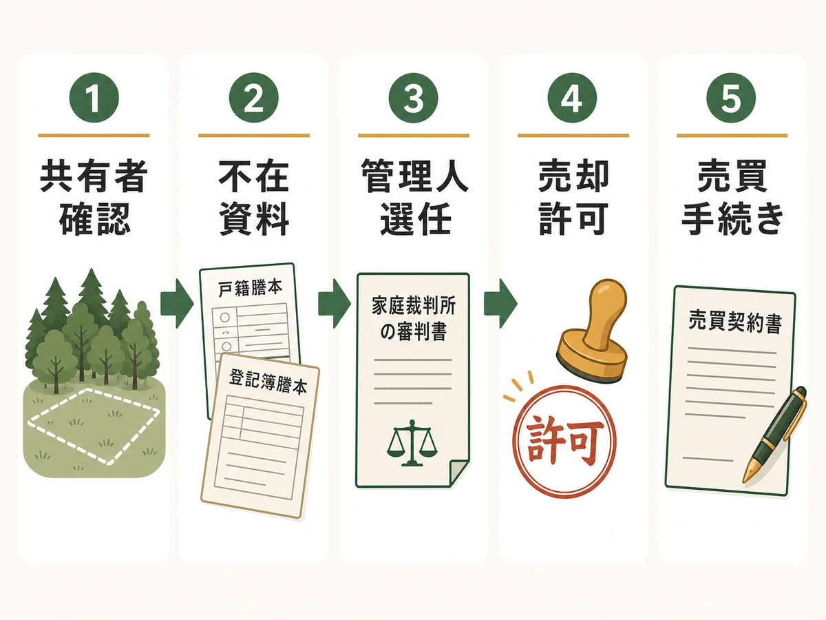 共有者確認から売却許可までの確認順を示す図解
