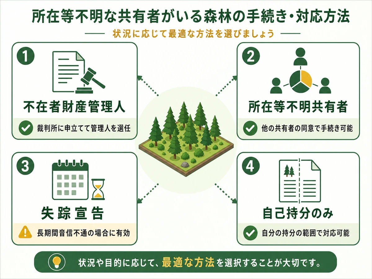 不在者財産管理人と他制度の違いを示す判断図