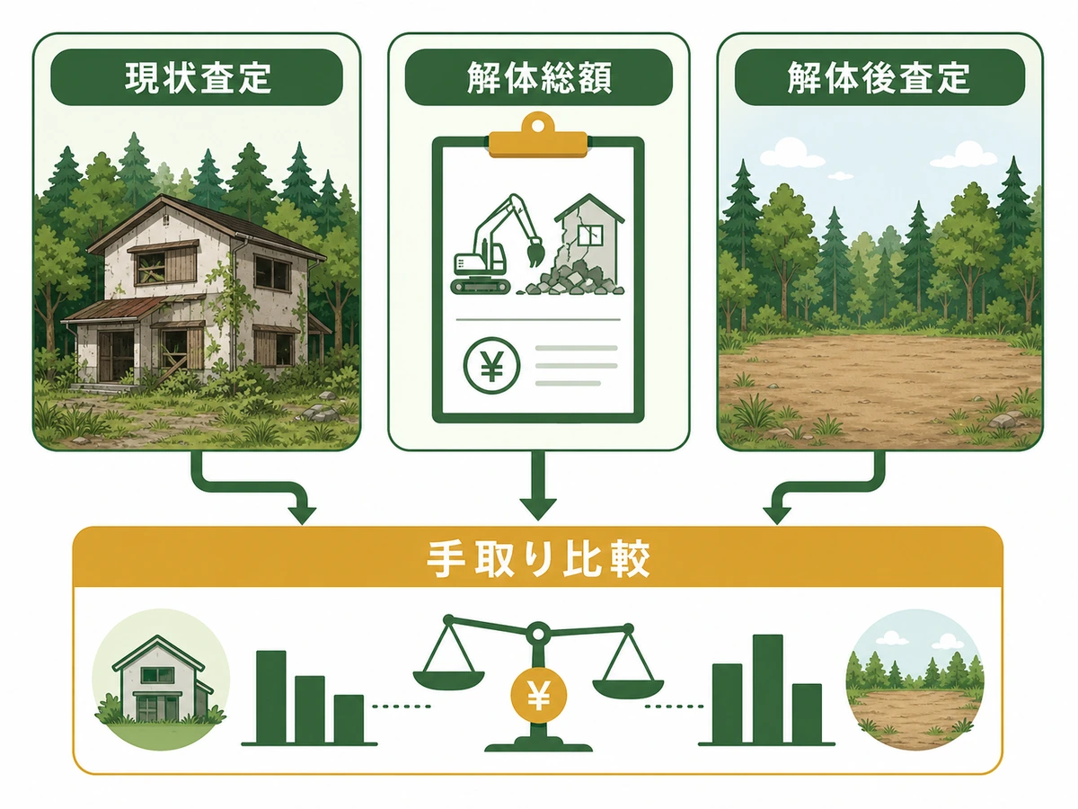 現状査定・解体総額・解体後査定をそろえて売却手取りを比較する流れ