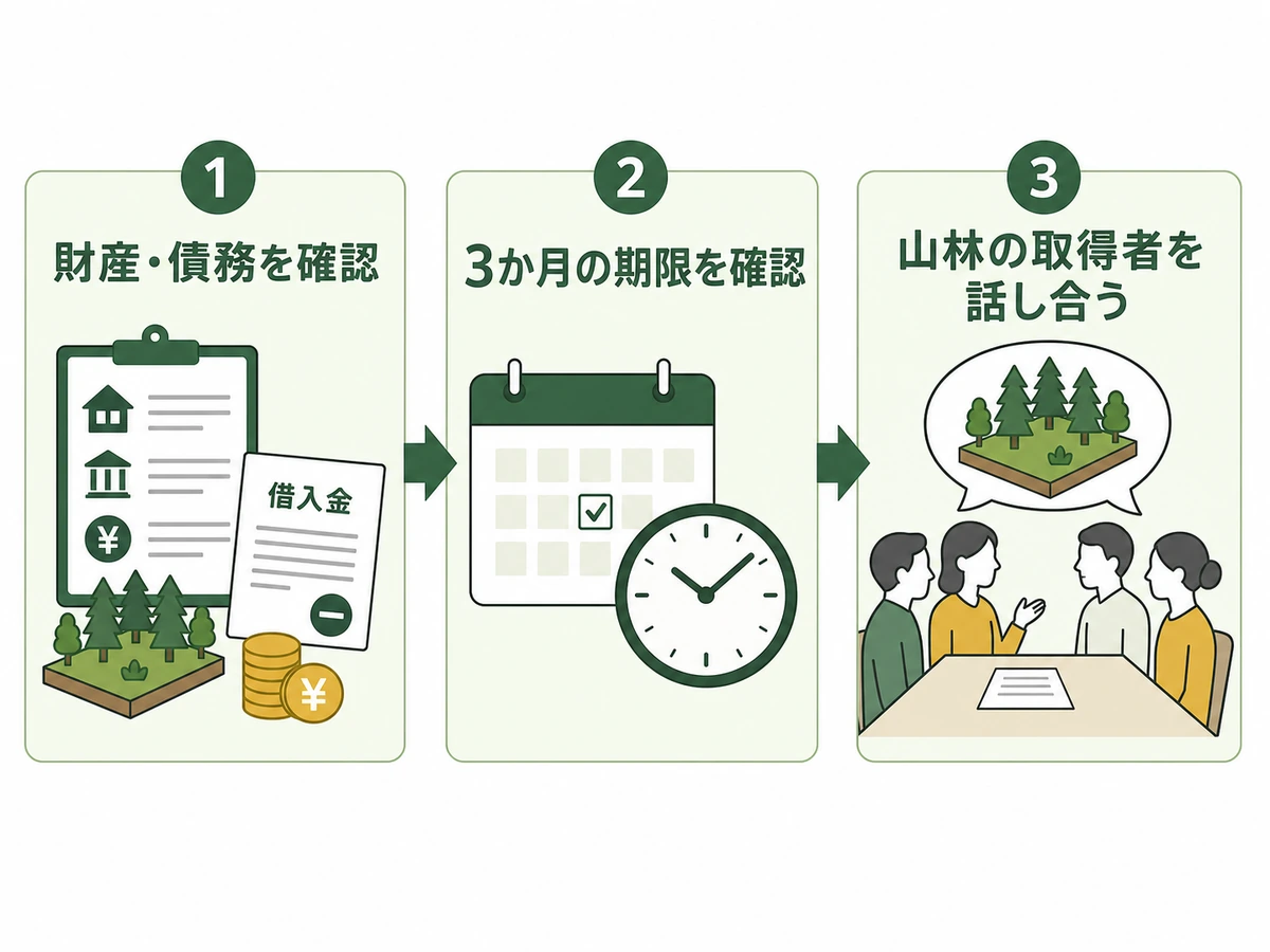 相続した山林の確認順を示すフロー図