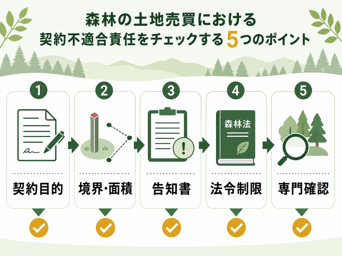 山林売買で契約目的から境界・告知・法令制限を確認する流れ