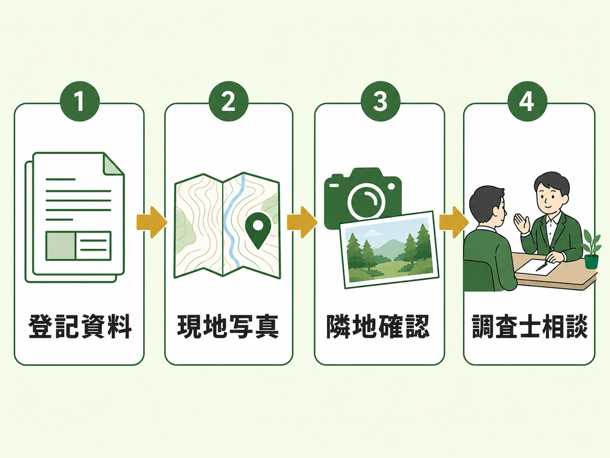 山林境界があいまいな時の確認順を示す図解