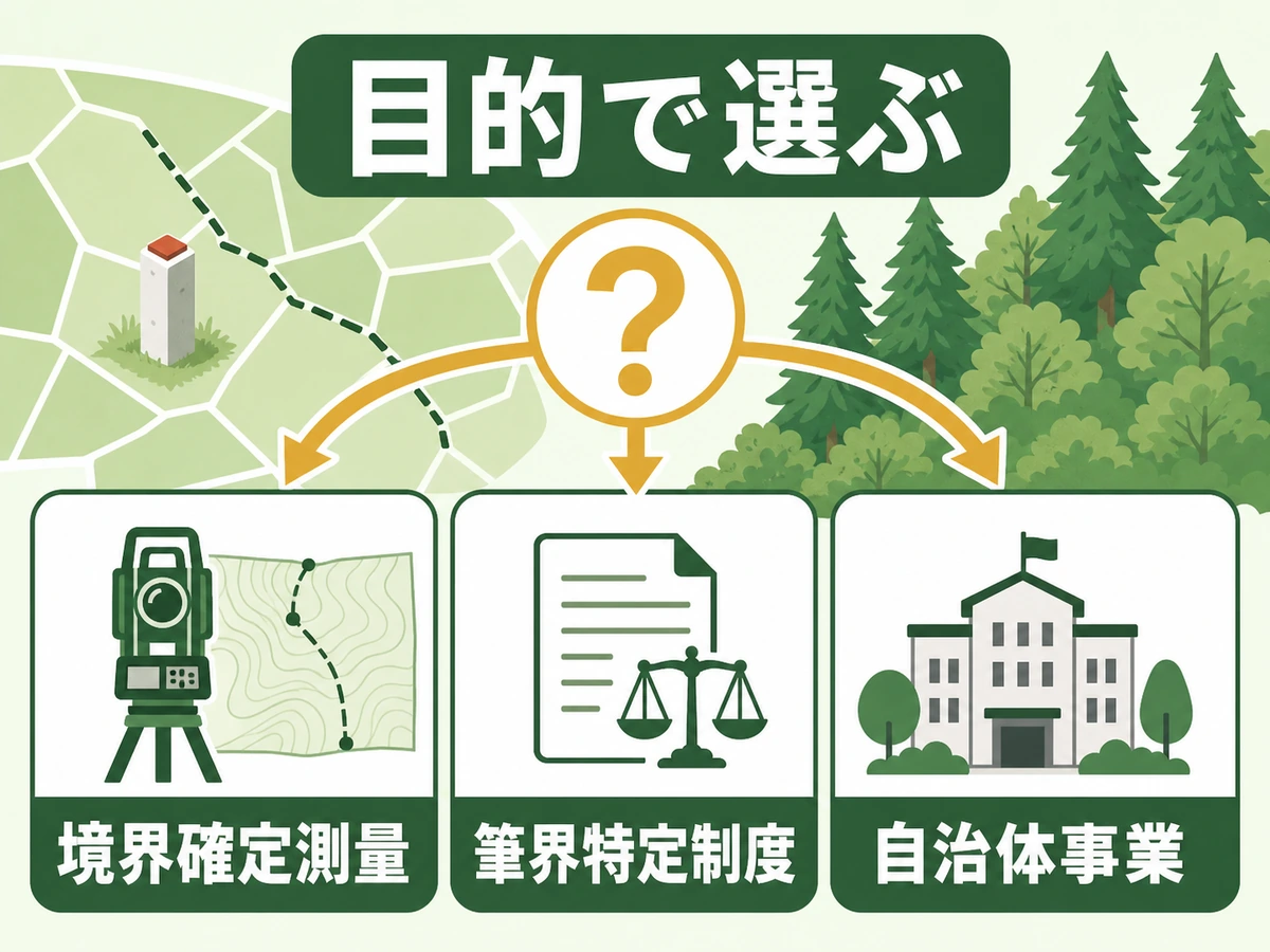 山林境界の対策を目的別に選ぶ図解
