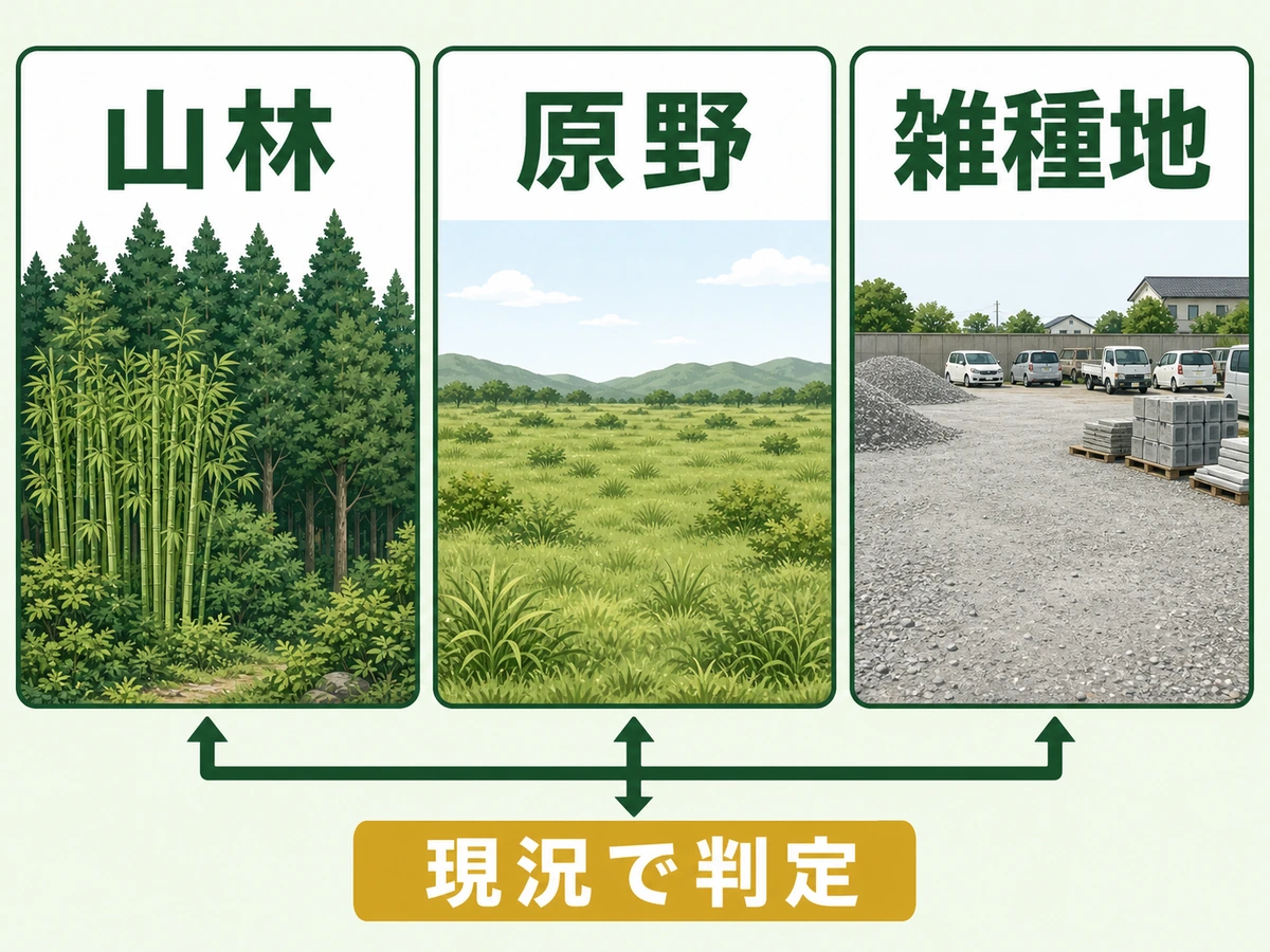 山林・原野・雑種地を現況で見分ける比較図