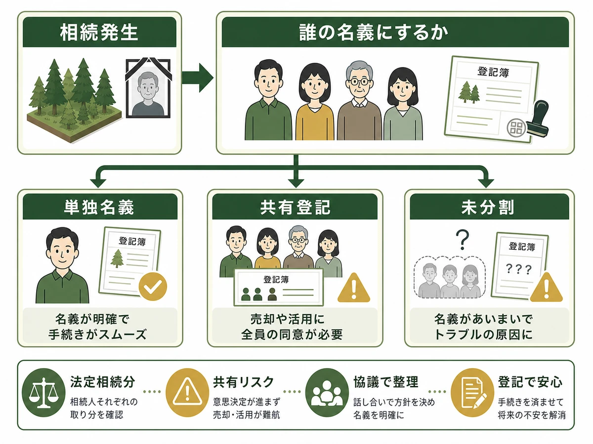 相続した山林を法定相続分で共有登記する前の確認順