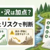 水源や沢がある山林の査定条件と注意点を示す図解