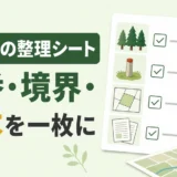 山林売却の査定前に地番や境界や立木を整理するシートの図