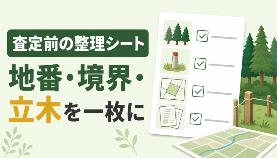 山林売却の査定前に地番や境界や立木を整理するシートの図