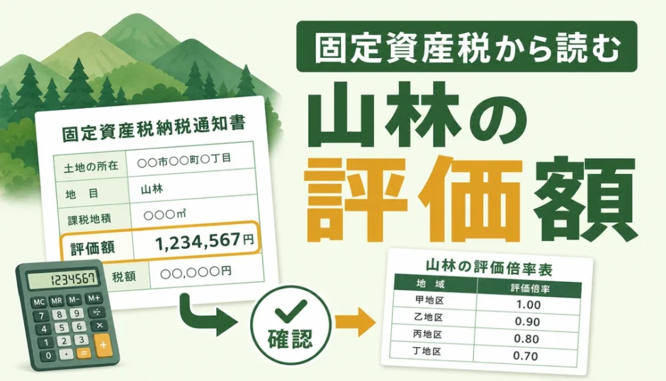 固定資産税から山林の評価額を確認する流れを示す図