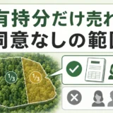 共有持分だけ売却できる範囲を山林の分割図と登記書類で示す図