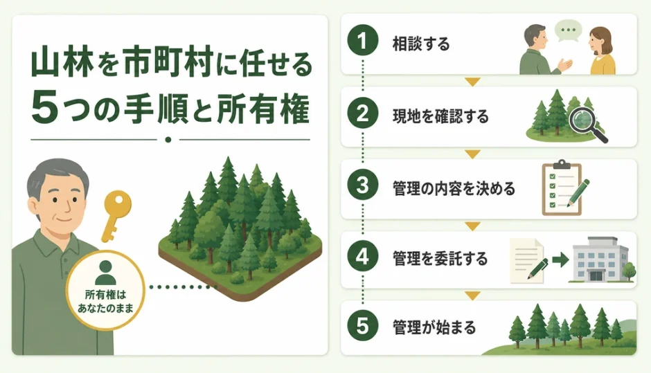 森林経営管理制度で山林を市町村に任せる5つの手順と所有権