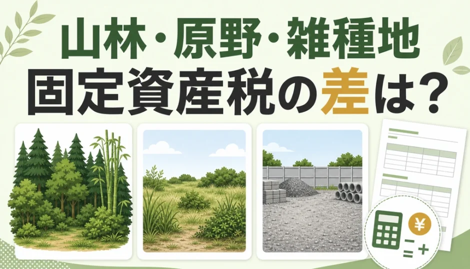 山林・原野・雑種地の固定資産税の違いを示すサムネイル