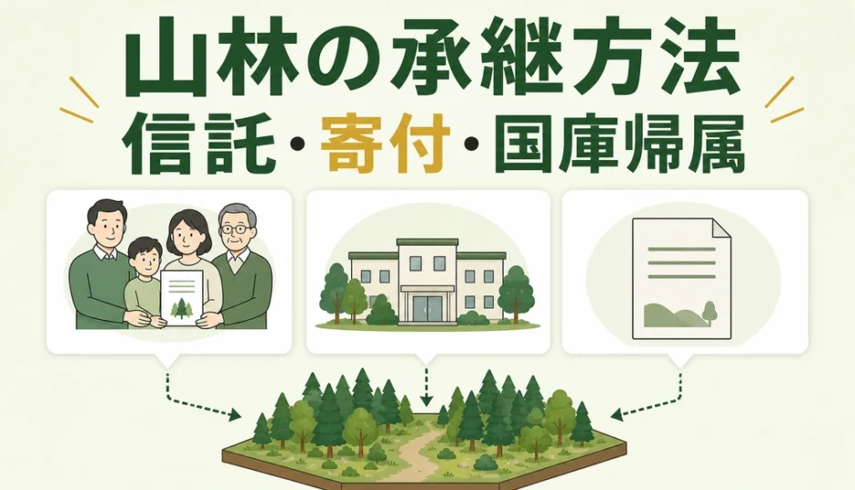 山林の承継方法として家族信託・遺贈寄付・国庫帰属を比較するサムネイル