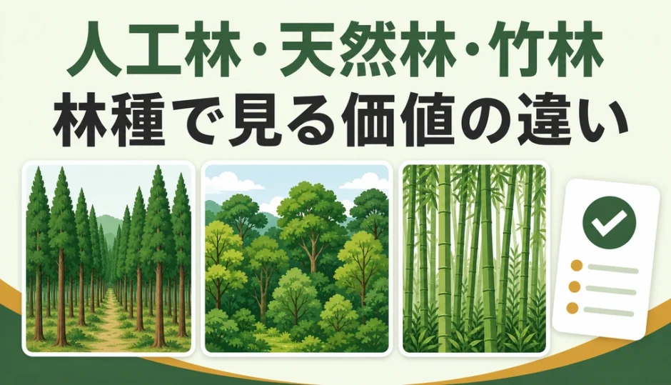 人工林・天然林・竹林を比較し、林種から山林価値を見る記事のサムネイル