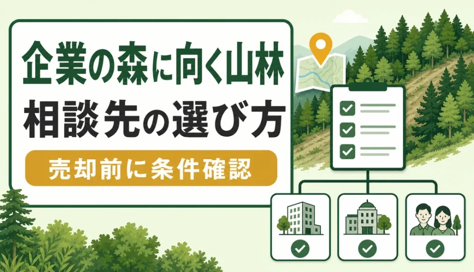 遊休山林を企業の森にできる条件と相談先の選び方を示すサムネイル