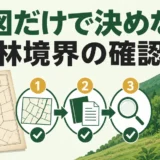 公図だけで決めず山林境界を資料と現地で確認する流れ