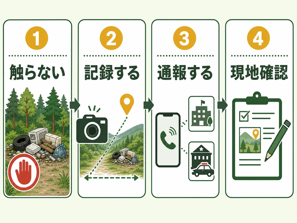 山林の不法投棄を発見したときの触らない・記録・通報・現地確認の4ステップ