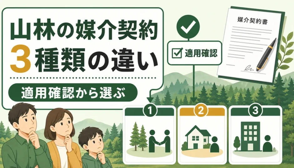 山林売却の媒介契約3種類と適用確認を示すサムネイル