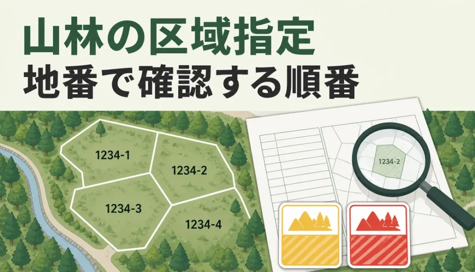 山林の土砂災害警戒区域を地番で確認する順番を示す図