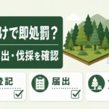 山林の所有だけで処罰されるかを登記・届出・伐採の3点で確認する図