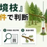 山林の越境枝を切れる3要件を示す図