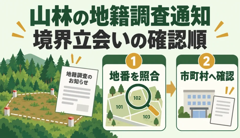 山林の地籍調査通知で地番と市町村を確認する図